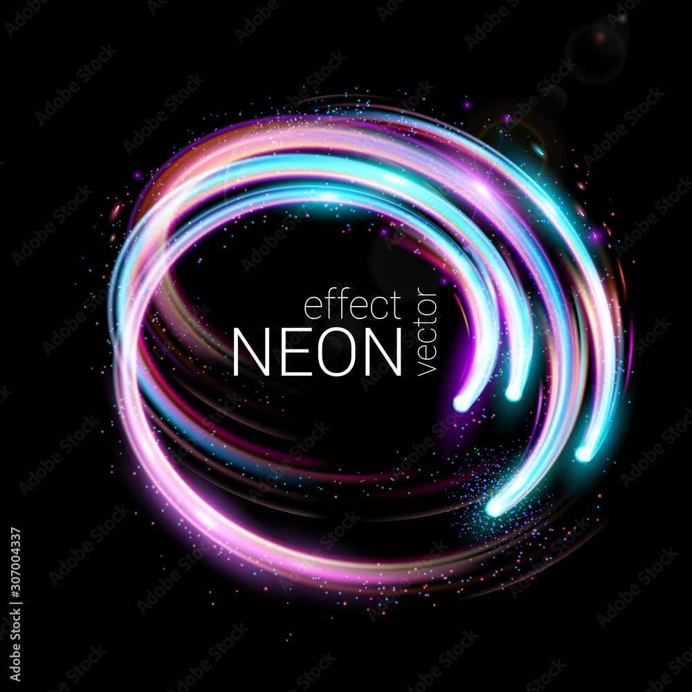 Poster vector. vortex streams of neon light. radial color spirals. lines in the shape of a comet against a 