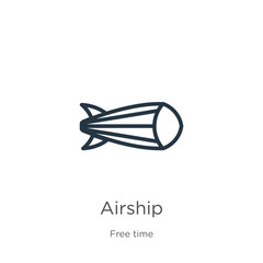 Airship icon. Thin linear airship outline icon isolated on white background from free time collection. Line vector airship sign, symbol for web and mobile