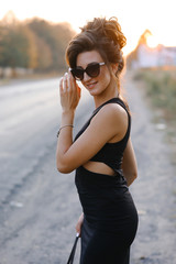 Close up portrait of happy fashion woman in sunglasses. Smiling trendy girl in summer. Laughing female. Beauty, fashion concept. Optics, eyewear.