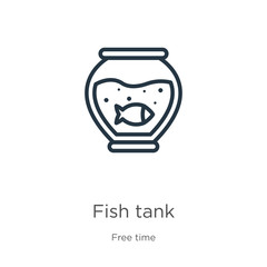 Fish tank icon. Thin linear fish tank outline icon isolated on white background from free time collection. Line vector fish tank sign, symbol for web and mobile