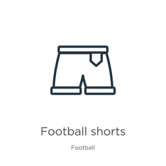 Football shorts icon. Thin linear football shorts outline icon isolated on white background from football collection. Line vector football shorts sign, symbol for web and mobile