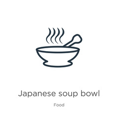 Japanese soup bowl icon. Thin linear japanese soup bowl outline icon isolated on white background from food collection. Line vector japanese soup bowl sign, symbol for web and mobile