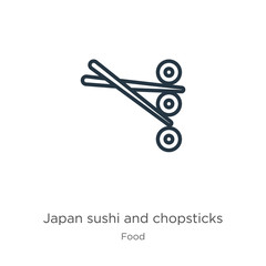Japan sushi and chopsticks icon. Thin linear japan sushi and chopsticks outline icon isolated on white background from food collection. Line vector japan sushi and chopsticks sign, symbol for web and