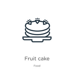 Fruit cake icon. Thin linear fruit cake outline icon isolated on white background from food collection. Line vector fruit cake sign, symbol for web and mobile