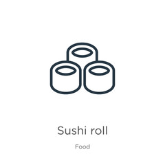 Sushi roll icon. Thin linear sushi roll outline icon isolated on white background from food collection. Line vector sushi roll sign, symbol for web and mobile