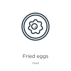 Fried eggs icon. Thin linear fried eggs outline icon isolated on white background from food collection. Line vector fried eggs sign, symbol for web and mobile