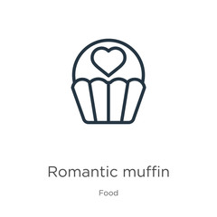 Romantic muffin icon. Thin linear romantic muffin outline icon isolated on white background from food collection. Line vector romantic muffin sign, symbol for web and mobile