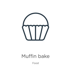 Muffin bake icon. Thin linear muffin bake outline icon isolated on white background from food collection. Line vector muffin bake sign, symbol for web and mobile