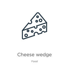 Cheese wedge icon. Thin linear cheese wedge outline icon isolated on white background from food collection. Line vector cheese wedge sign, symbol for web and mobile