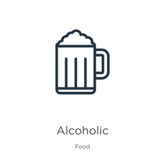 Alcoholic icon. Thin linear alcoholic outline icon isolated on white background from food collection. Line vector alcoholic sign, symbol for web and mobile