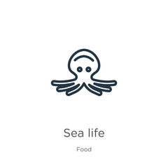 Sea life icon. Thin linear sea life outline icon isolated on white background from food collection. Line vector sea life sign, symbol for web and mobile