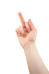 female hand showing middle finger isolated on a white background, the sign of failure