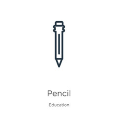 Pencil icon. Thin linear pencil outline icon isolated on white background from education collection. Line vector pencil sign, symbol for web and mobile