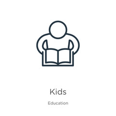 Kids icon. Thin linear kids outline icon isolated on white background from education collection. Line vector kids sign, symbol for web and mobile