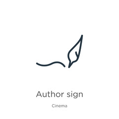 Author sign icon. Thin linear author sign outline icon isolated on white background from cinema collection. Line vector author sign sign, symbol for web and mobile