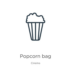 Popcorn bag icon. Thin linear popcorn bag outline icon isolated on white background from cinema collection. Line vector popcorn bag sign, symbol for web and mobile
