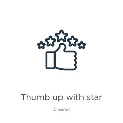 Thumb up with star icon. Thin linear thumb up with star outline icon isolated on white background from cinema collection. Line vector thumb up with star sign, symbol for web and mobile