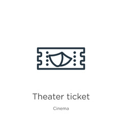 Theater ticket icon. Thin linear theater ticket outline icon isolated on white background from cinema collection. Line vector theater ticket sign, symbol for web and mobile