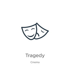 Tragedy icon. Thin linear tragedy outline icon isolated on white background from cinema collection. Line vector tragedy sign, symbol for web and mobile