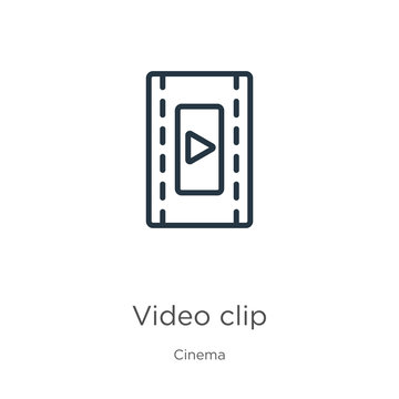 Video clip icon. Thin linear video clip outline icon isolated on white background from cinema collection. Line vector video clip sign, symbol for web and mobile