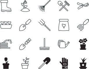 Obraz premium gardening vector icon set such as: business, network, lamp, drop, badge, glove, pitch, modern, chemistry, footwear, generated, icons, building, can, wear, phosphorus, industry, linear, recreation