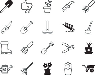 gardening vector icon set such as: general purpose, watering, rural, can, cpu, beautiful, seeds, computer, outside, utensil, boots, component, gum, activity, science, fashion, fertile, irrigation