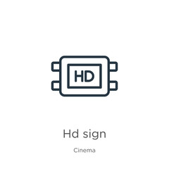 Fototapeta premium Hd sign icon. Thin linear hd sign outline icon isolated on white background from cinema collection. Line vector hd sign sign, symbol for web and mobile