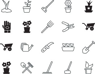 Obraz premium gardening vector icon set such as: security, snow, sharp, iron, cultivator, gloves, component, water, landscape, working, emblem, container, beautiful, cutout, science, utensil, knowledge, pair