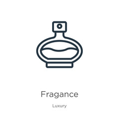 Fragance icon. Thin linear fragance outline icon isolated on white background from luxury collection. Line vector fragance sign, symbol for web and mobile