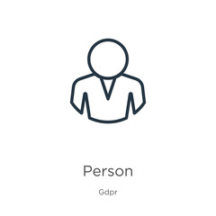 Person icon. Thin linear person outline icon isolated on white background from gdpr collection. Line vector person sign, symbol for web and mobile