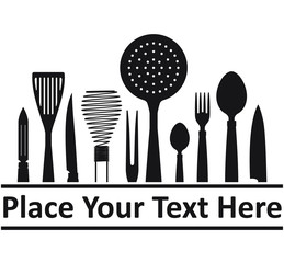 Abstract cooking design with kitchenware for your logo or emblem and place for text 