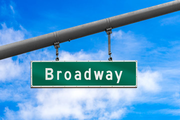 Broadway street sign haning from pole