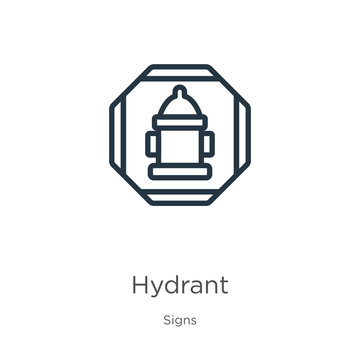 Hydrant icon. Thin linear hydrant outline icon isolated on white background from signs collection. Line vector hydrant sign, symbol for web and mobile