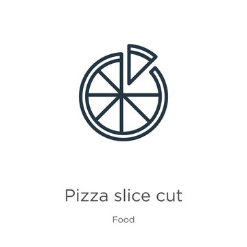 Pizza slice cut icon. Thin linear pizza slice cut outline icon isolated on white background from food collection. Line vector pizza slice cut sign, symbol for web and mobile