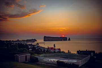 The Perc&eacute; Rock at sunrise, Gaspesie, Quebec