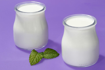 Tubs of natural yogurt, derived from cow's milk.