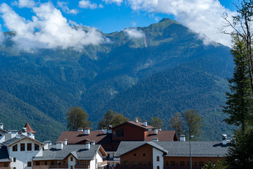 Fototapeta na wymiar view of beautiful mountain landscape with blue sky