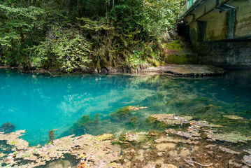 unusually blue water in the lake, the color of the water