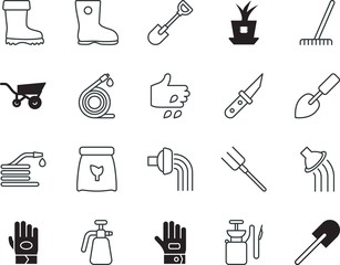 gardening vector icon set such as: lifestyle, vegetable, device, harrow, sowing, cut, chip, mini, small, closeup, digital, horticulture, blade, chemical, floral, potassium, phosphate, microchip