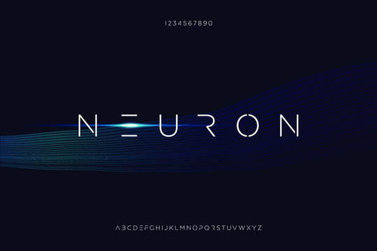neuron, thin minimalist modern futuristic sans serif font vector design.