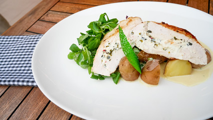 Chicken dish on a restaurant table