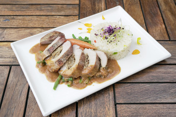 Chicken dish on a restaurant table