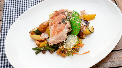 Chicken dish on a restaurant table