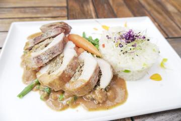 Chicken dish on a restaurant table