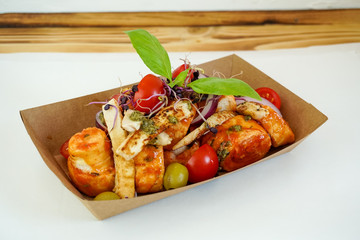 Chicken dish on a restaurant table