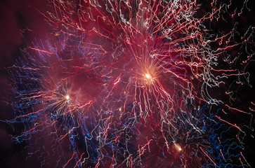 Fireworks in Monaco city, Monte Carlo, night illumination