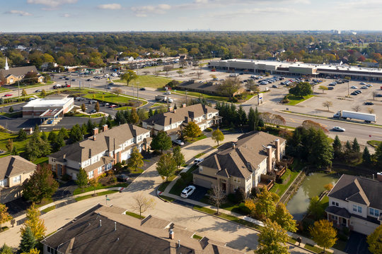 Townhouses and Shopping Center Aerial