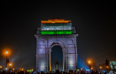 Beautiful night landscape of India gate in New Delhi near Rajpath