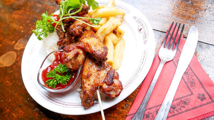 Chicken dish on a restaurant table