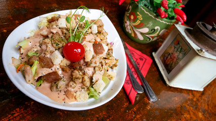 Chicken dish on a restaurant table